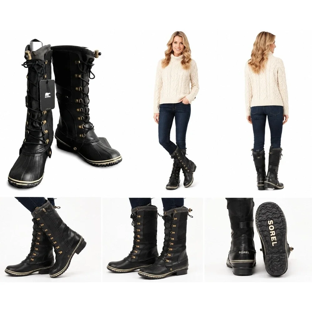Sorel Conquest Carly 9.5 Black Leather‎ Winter Waterproof 15